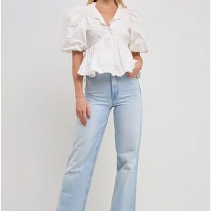 Endless Rose White Puff Sleeve Peplum Top